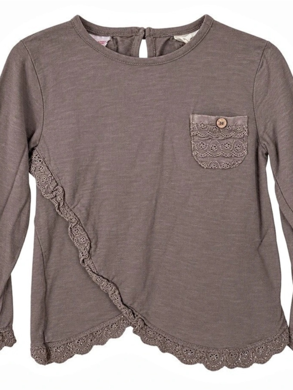 Zara BabyGirl Toddler Gray Lace Trim Long Sleeve Top 18-24M / 92